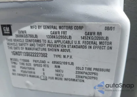 2002 Chevrolet Trailblazer Lt from USA, damaged, VIN 1GNDT13S622227302